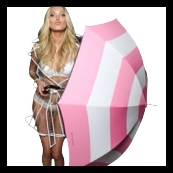 Victoria's Secret Iconic Pink White Black Stripe Rare Limited Edition Umbrella